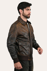 Men’s Brown Beige Nebraska Bomber Leather Jacket