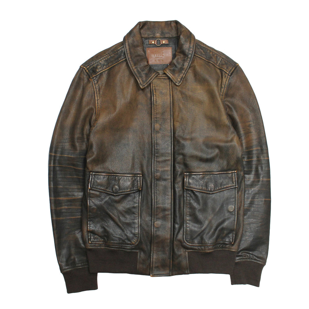 Men’s Brown Beige Nebraska Bomber Leather Jacket